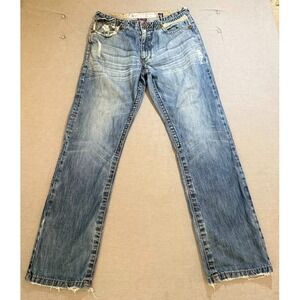 Akoo Jeans Mens 34 Blue Denim Straight Flap‎ Pocketed Men Y2k 34X32.